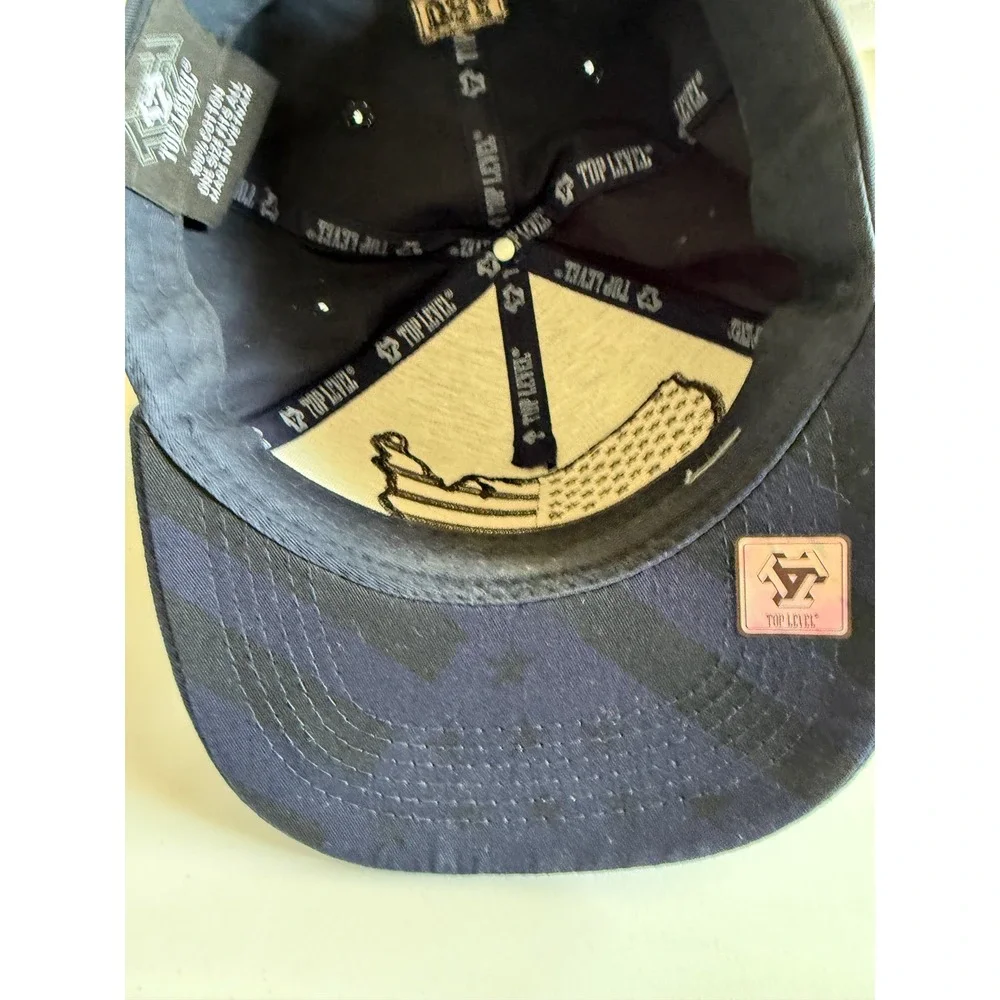 Top Level USA Map Flag Snapback Hat Navy Blue Flat Brim Cap One Size
